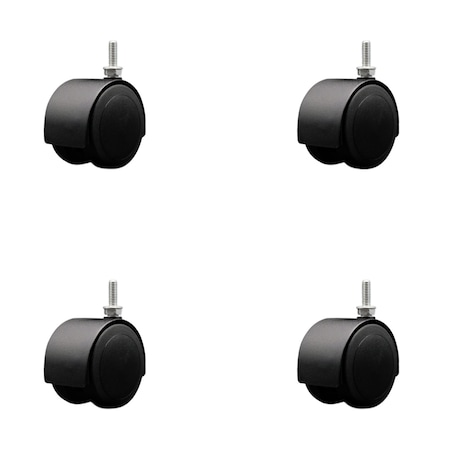 Service Caster 2-3/8'' Floor Safe Black Hooded Twin Wheel Caster 5/16 Threaded Stem, 4PK SCC-TS02S60D-NYU-FB-5161878-4